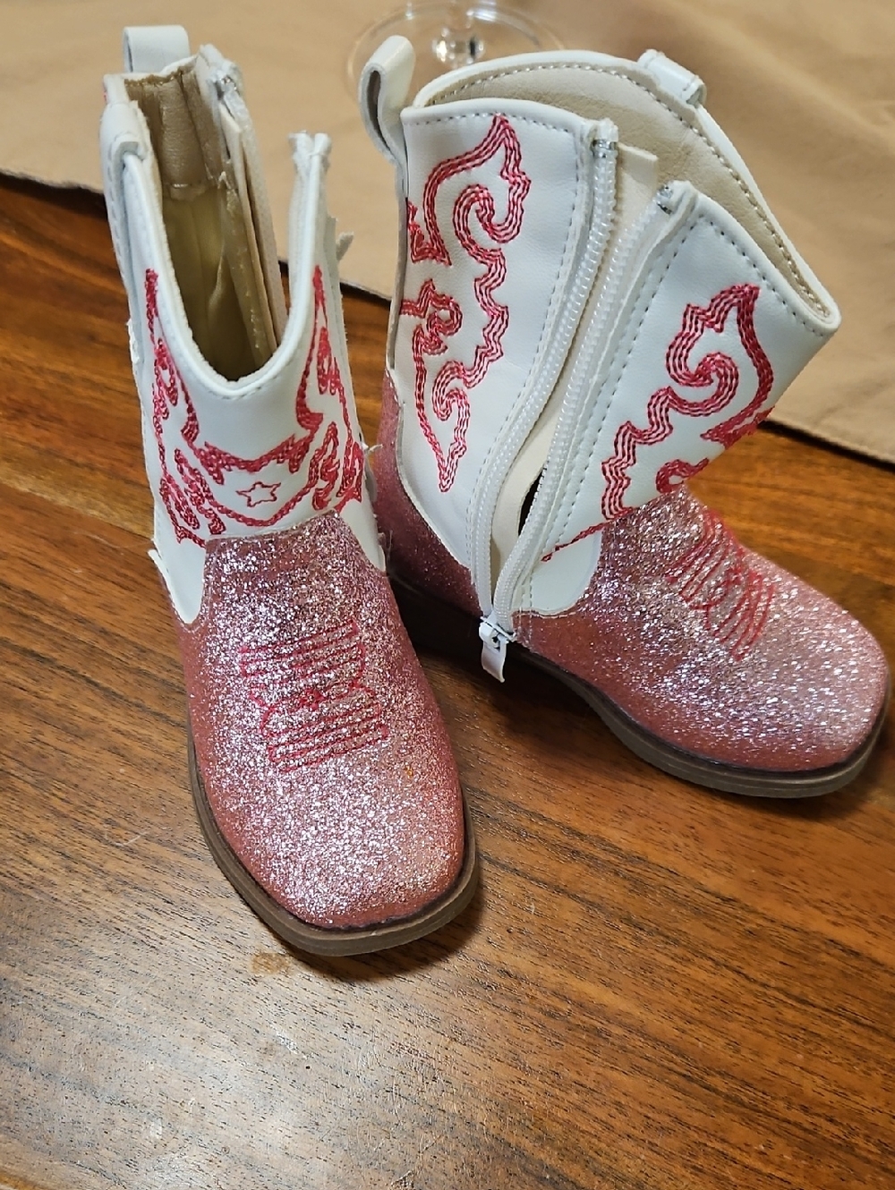 Kids Glitter Pink Cowboy Boots with White Shaft